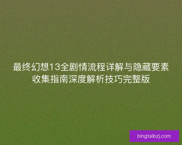 最终幻想13全剧情流程详解与隐藏要素收集指南深度解析技巧完整版